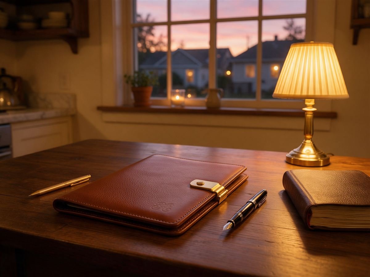 Evening mobile notary signing set up at a home in Charlotte, NC