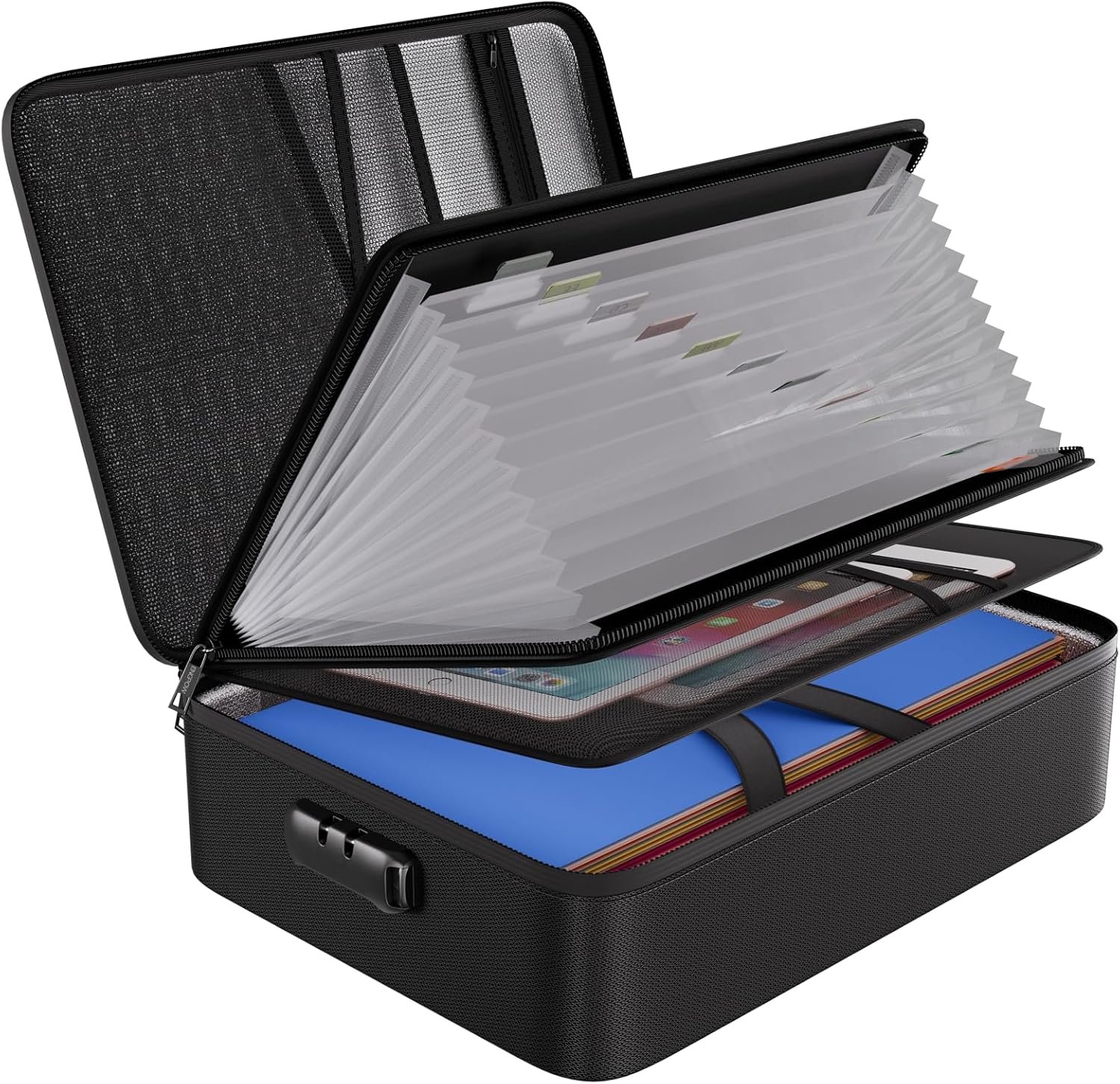 ENGPOW Fireproof File Organizer Bag — 13-Pocket Accordion, Lock & Labels, Portable