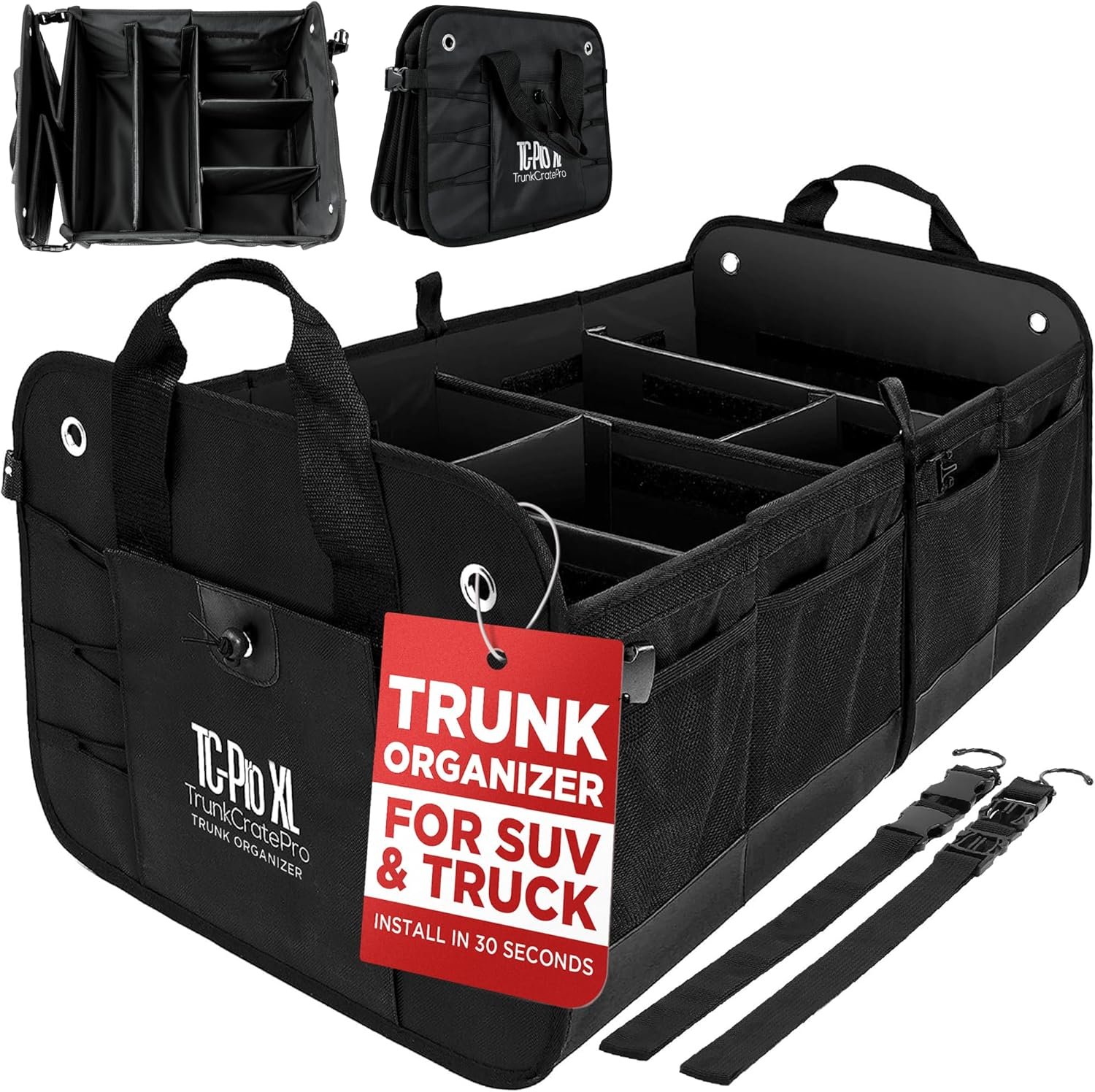 TRUNKCRATEPRO XL Heavy-Duty Trunk Organizer — 6 Adjustable Compartments, Non-Slip Base, Foldable